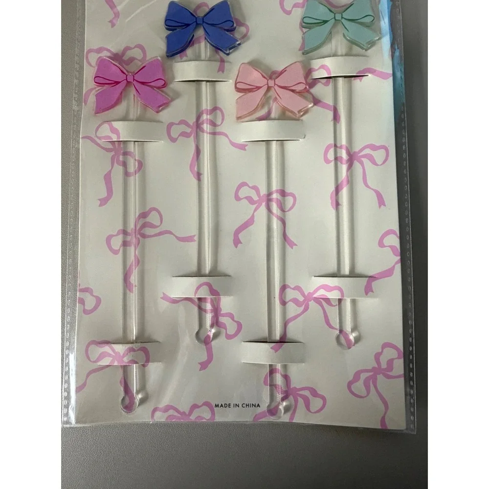 Francesca's Acrylic Bow Stir Sticks 2 Sets of 4 Reusable Pastel Drink‎ Swizzle